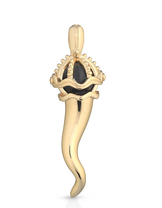 Collana con CORNO in Ottone/Bronzo PIETRA AGATA NERA G-CN001