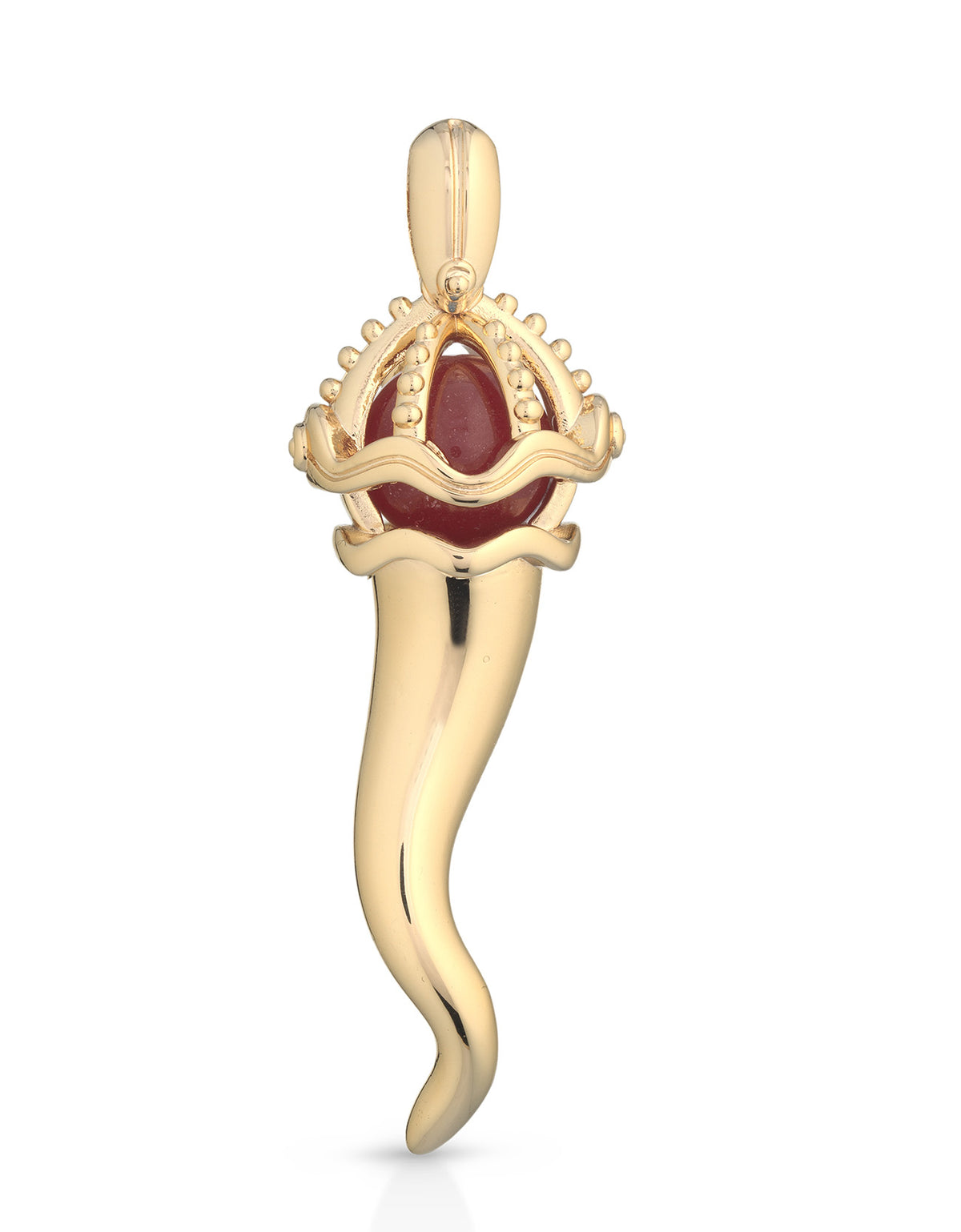 Collana con CORNO in Ottone/Bronzo PIETRA GIADA ROSSA G-CN002