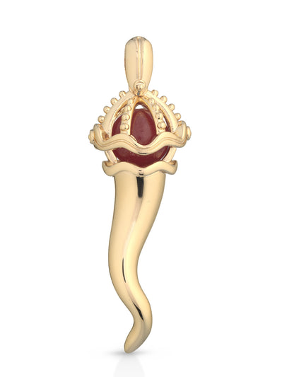Collana con CORNO in Ottone/Bronzo PIETRA GIADA ROSSA G-CN002