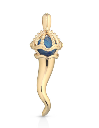 Collana con CORNO in Ottone/Bronzo PIETRA AGATA BLU G-CN003