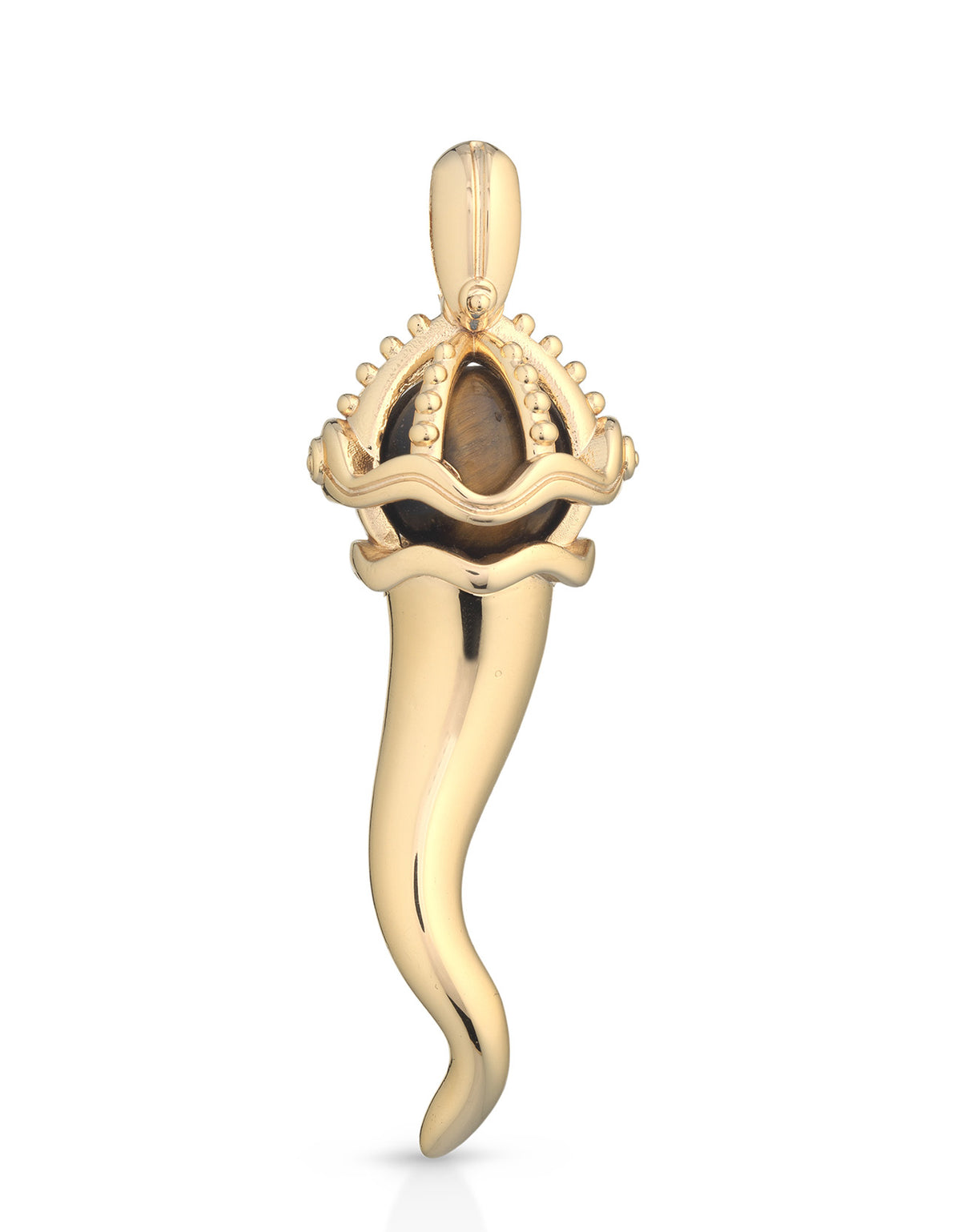 Collana con CORNO in Ottone/Bronzo PIETRA OCCHIO DI TIGRE G-CN004