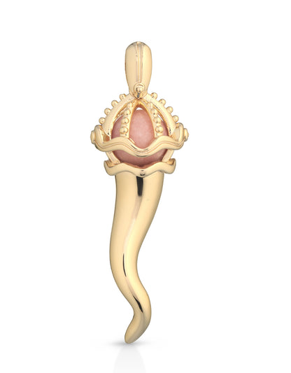 Collana con CORNO in Ottone/Bronzo PIETRA GIADA ROSA G-CN005